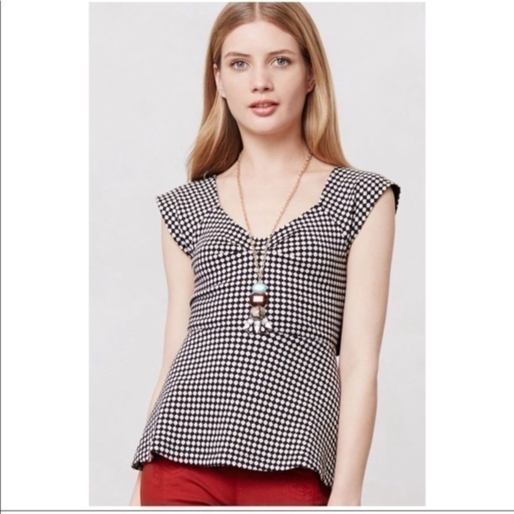 Anthro Deletta Neo Gingham Black White Cross Back Top S
